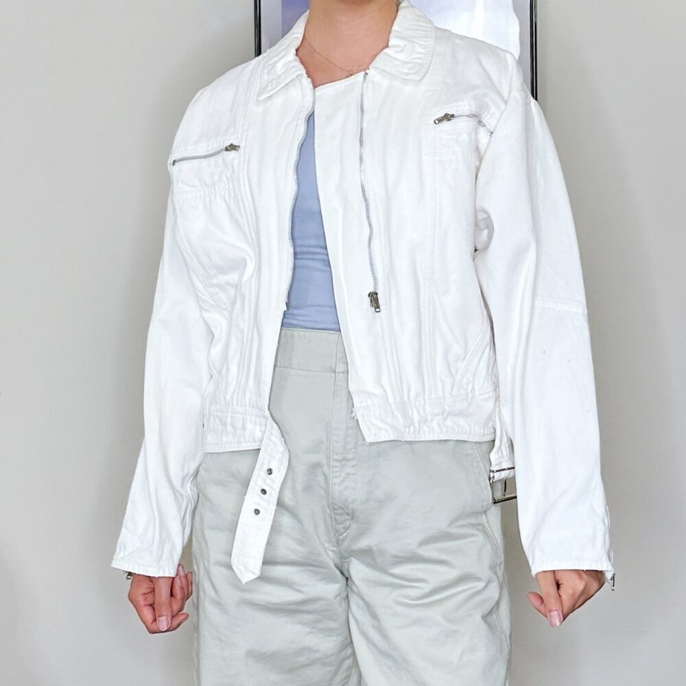 80's White Cropped Denim Jacket